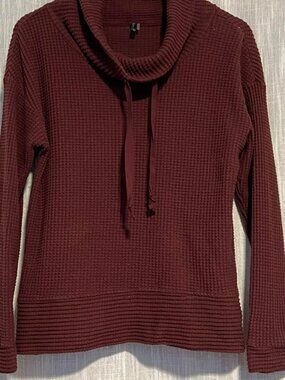 North River Pullover Sweater Cowl Neck Waffle Knit Maroon Size L